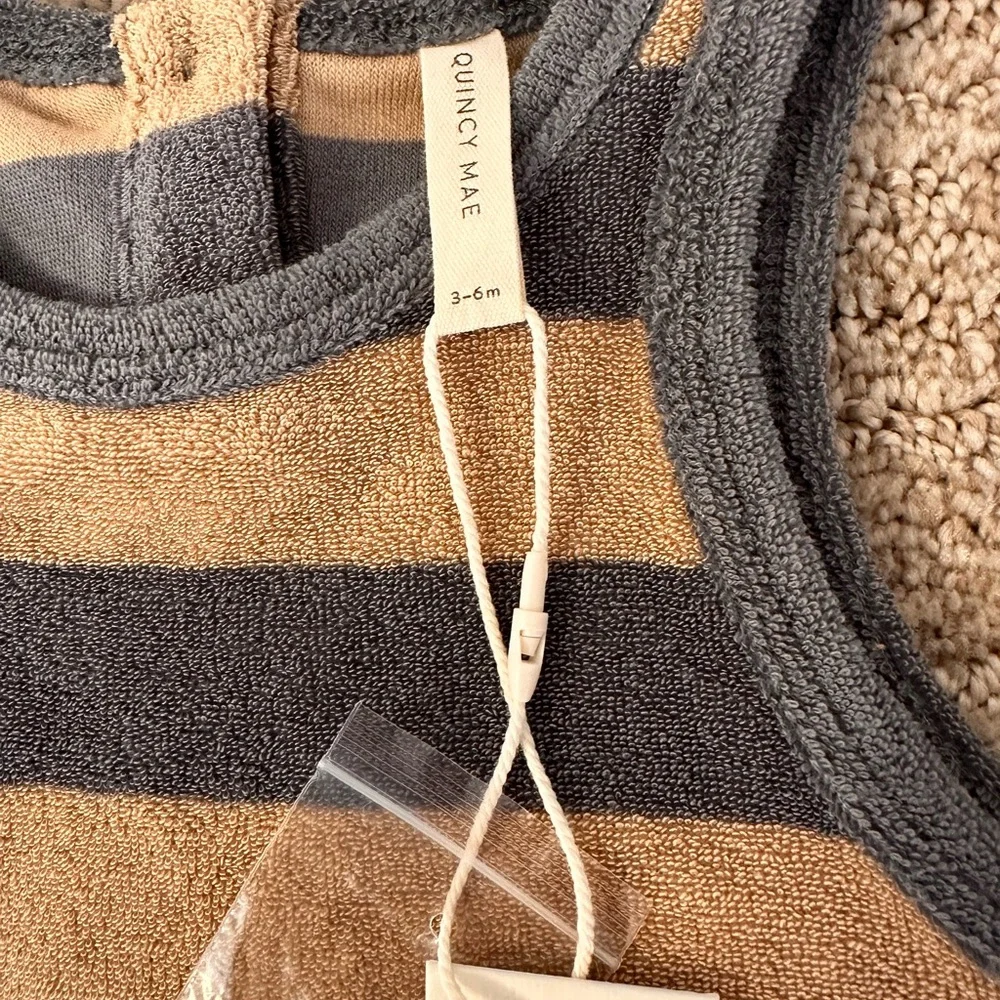 Quincey Mae Organic Cotton Terry Cloth Striped Tank Top + Bloomer | Grey blue - Picture 8 of 8